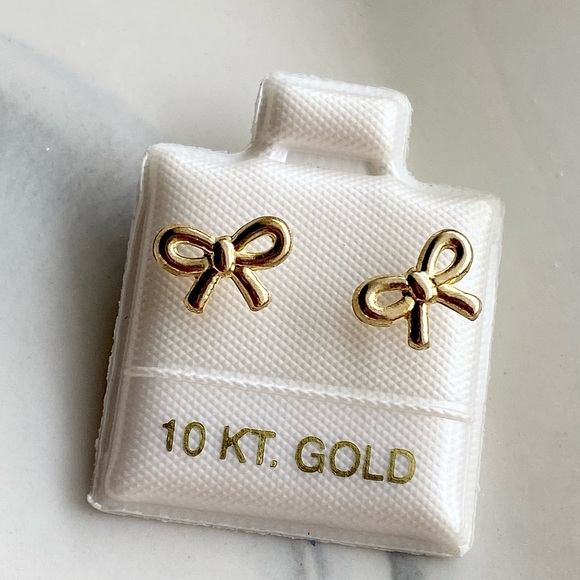 10k Solid Gold Bow Earrings,Second hole Studs, Piercing Studs Earrings for kids - Picture 14 of 15